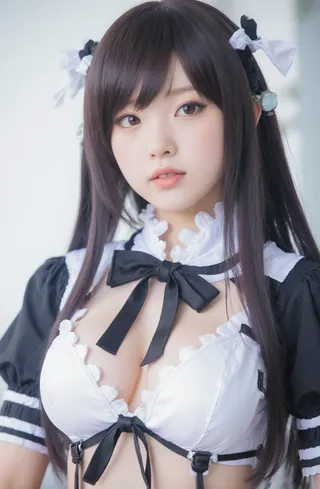 Anime-inspired cosplayer dressed as a maid.