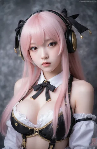 Cosplay enthusiast in an anime-inspired ensemble, sporting headphones.