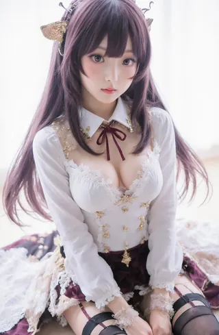 Anime-inspired cosplay model poses for a photo.